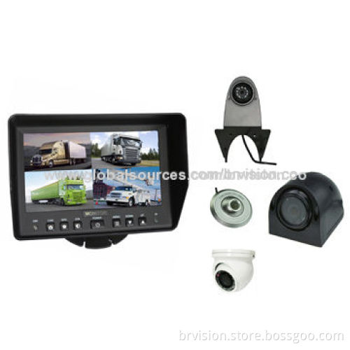 Rear-view System 7-inch Quad Security Monitor, Waterproof, Dome and Shark Camera for trailer